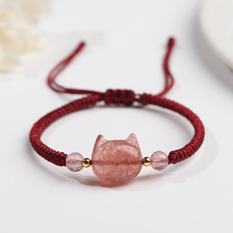Bracelet de protection unisexe en obsidienne argentée et quartz fraise