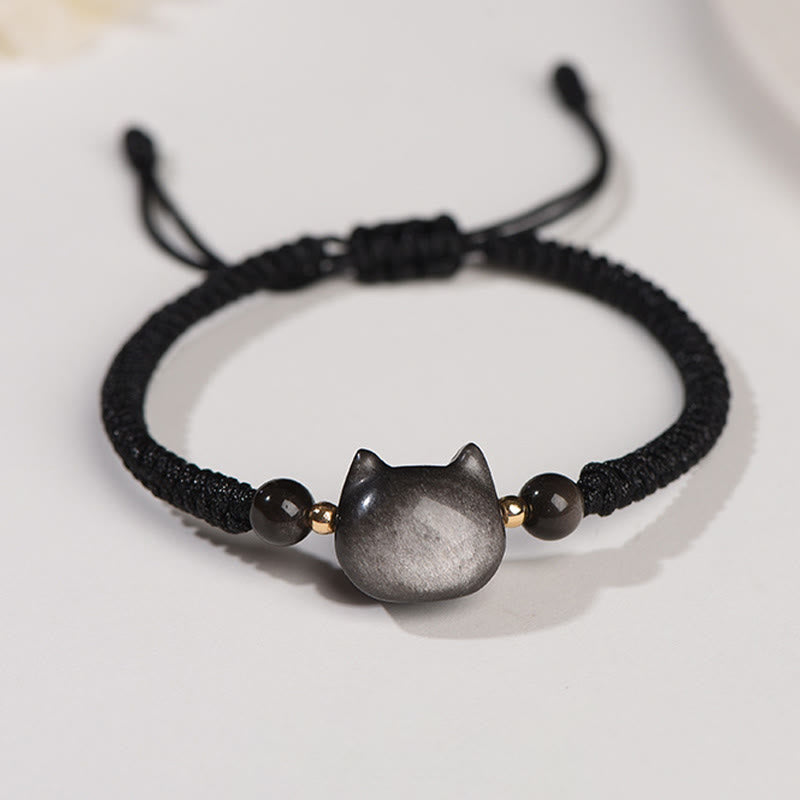 Bracelet de protection unisexe en obsidienne argentée et quartz fraise
