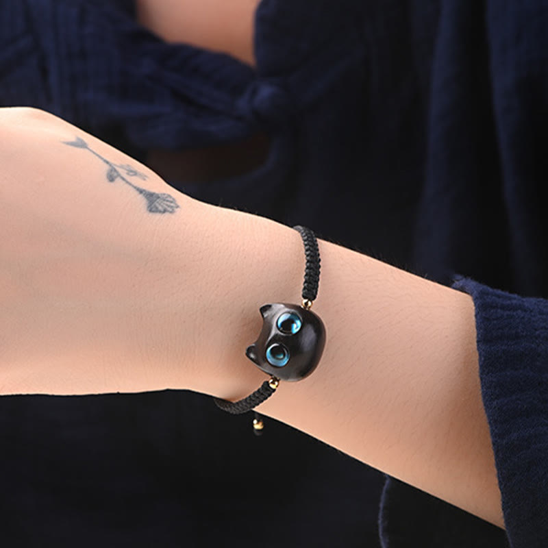 Bracelet unisexe en bois de santal rouge et bois d'ébène, protection calme, petite feuille
