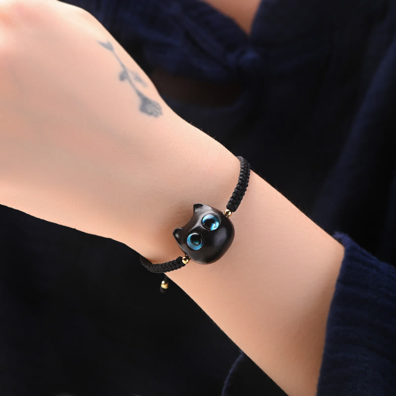 Bracelet unisexe en bois de santal rouge et bois d'ébène, protection calme, petite feuille