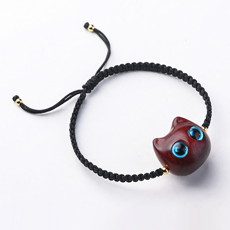 Bracelet unisexe en bois de santal rouge et bois d'ébène, protection calme, petite feuille