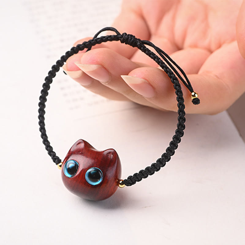 Bracelet unisexe en bois de santal rouge et bois d'ébène, protection calme, petite feuille