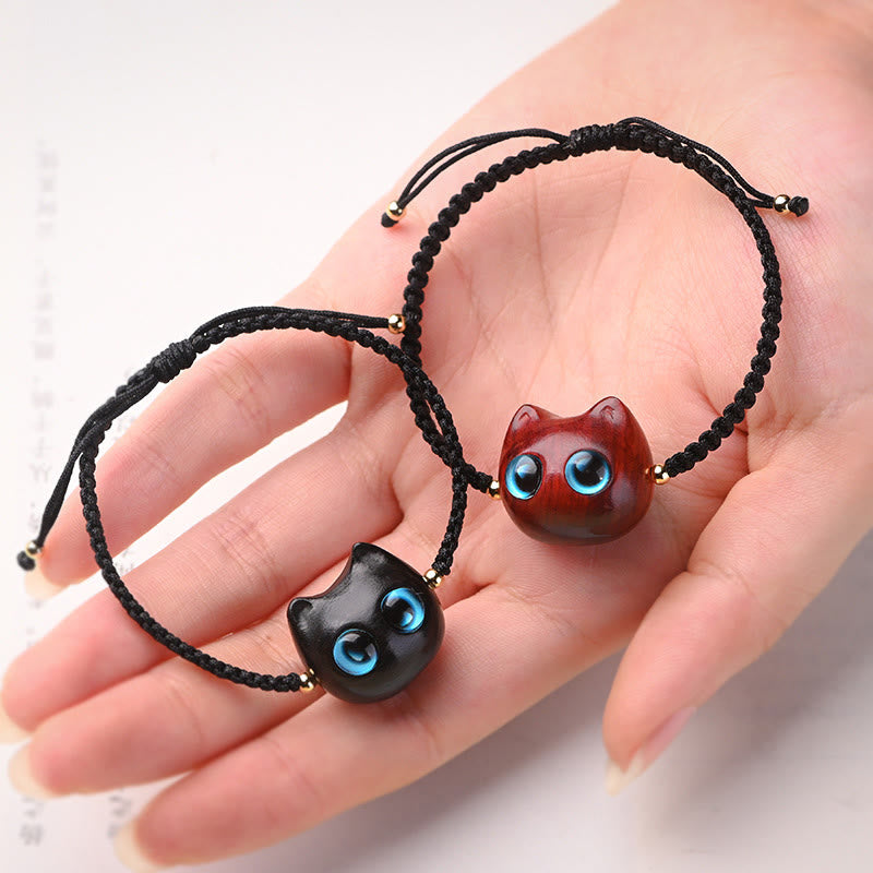 Bracelet unisexe en bois de santal rouge et bois d'ébène, protection calme, petite feuille