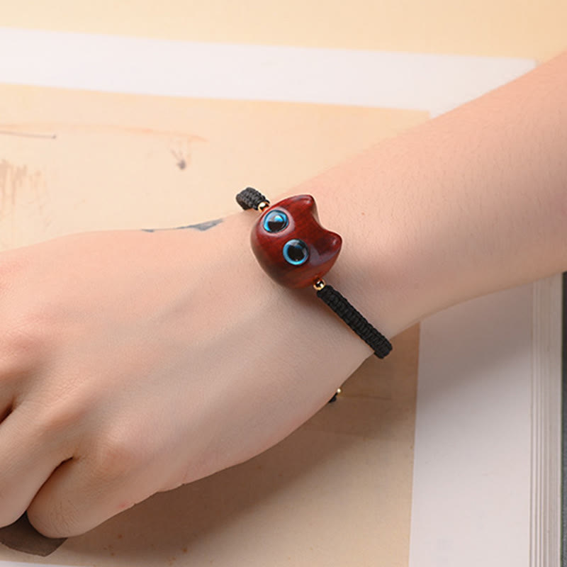 Bracelet unisexe en bois de santal rouge et bois d'ébène, protection calme, petite feuille
