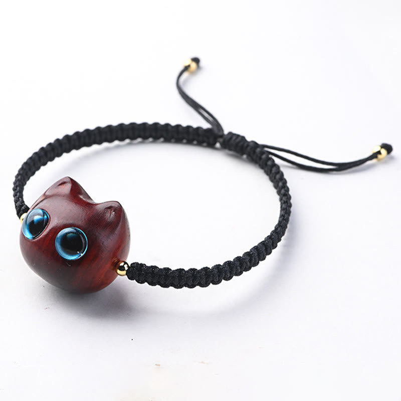 Bracelet unisexe en bois de santal rouge et bois d'ébène, protection calme, petite feuille