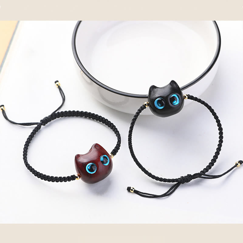 Bracelet unisexe en bois de santal rouge et bois d'ébène, protection calme, petite feuille