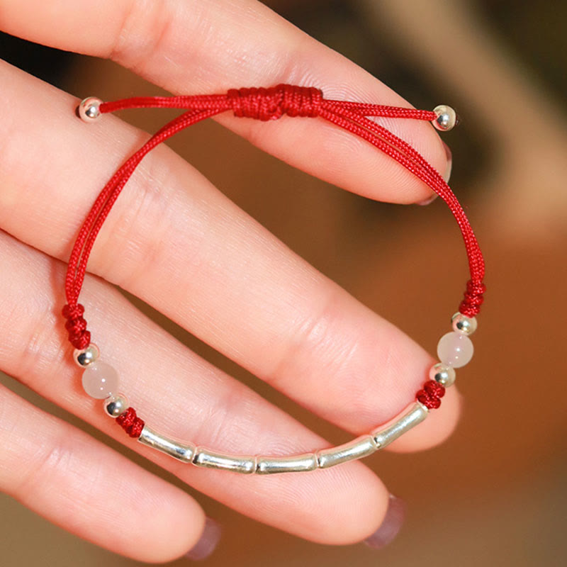 Bracelet de protection unisexe en argent sterling et bambou avec fil rouge et agate