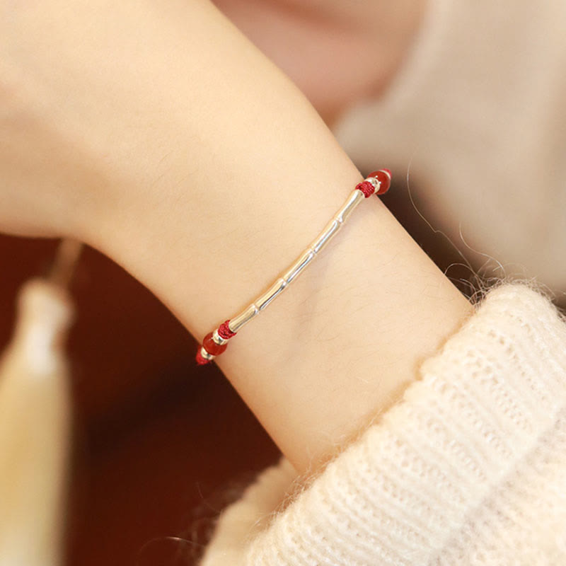 Bracelet de protection unisexe en argent sterling et bambou avec fil rouge et agate
