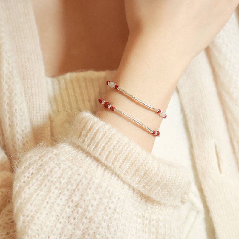 Bracelet de protection unisexe en argent sterling et bambou avec fil rouge et agate