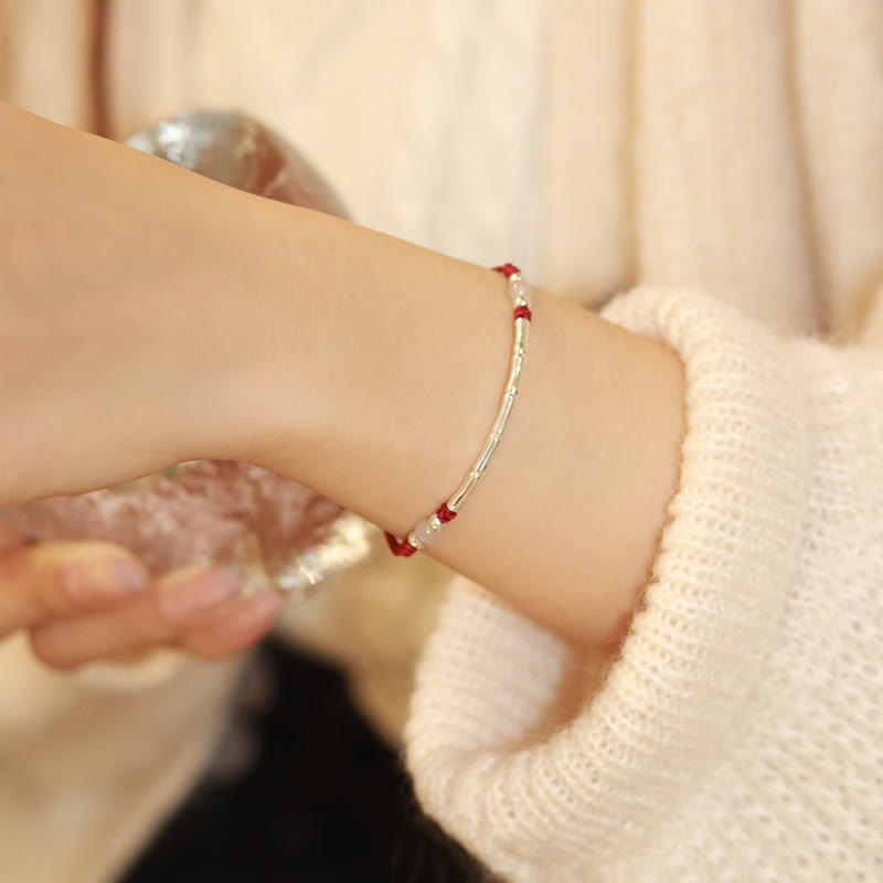 Bracelet de protection unisexe en argent sterling et bambou avec fil rouge et agate