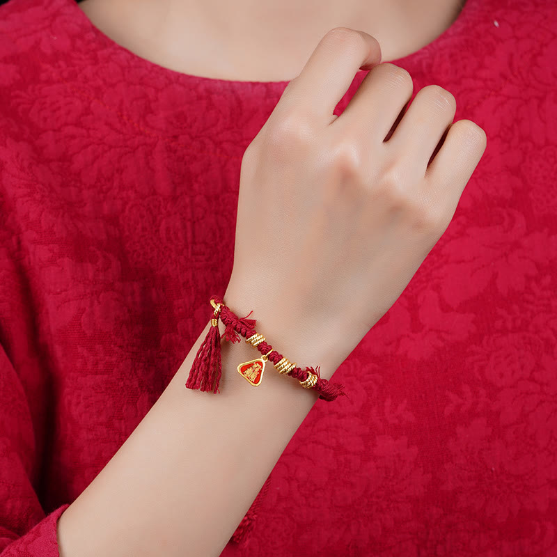 Bracelet tibétain unisexe en corde Zakiram, déesse de la richesse, avec pompon floral et protection
