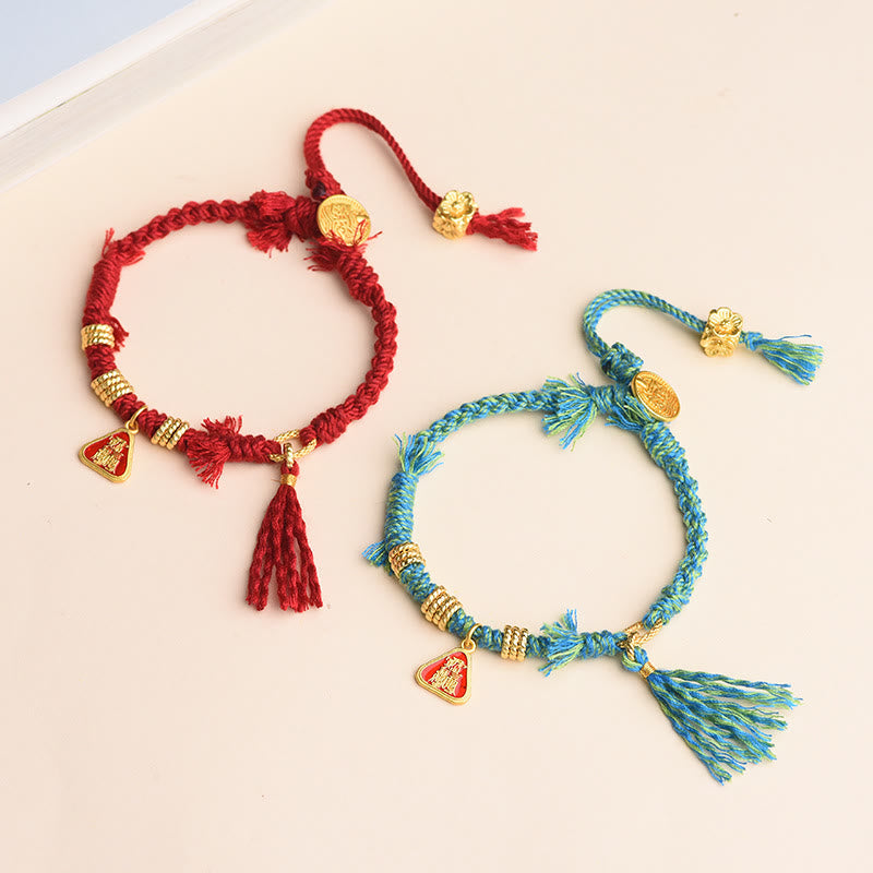 Bracelet tibétain unisexe en corde Zakiram, déesse de la richesse, avec pompon floral et protection