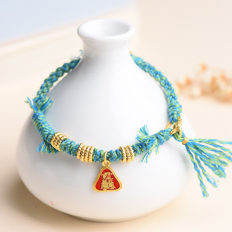 Bracelet tibétain unisexe en corde Zakiram, déesse de la richesse, avec pompon floral et protection