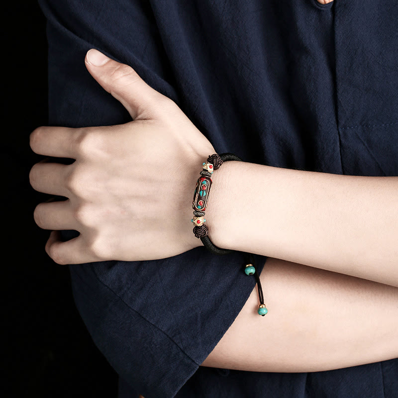 Bracelet unisexe tibétain turquoise Om Mani Padme Hum Strength