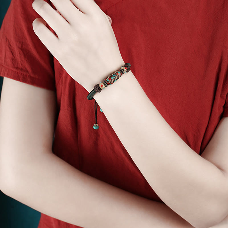Bracelet unisexe tibétain turquoise Om Mani Padme Hum Strength