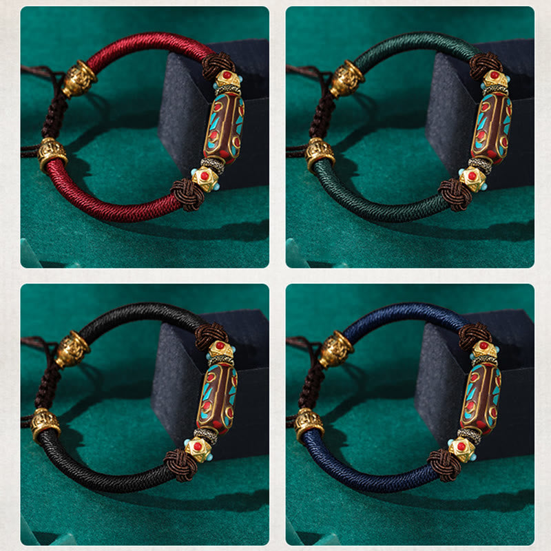 Bracelet unisexe tibétain turquoise Om Mani Padme Hum Strength