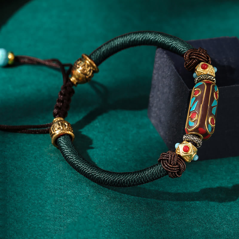 Bracelet unisexe tibétain turquoise Om Mani Padme Hum Strength