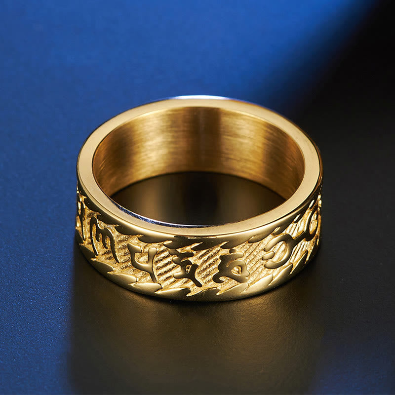 Bague unisexe en acier titane Om Mani Padme Hum - Symbolisme des six mots