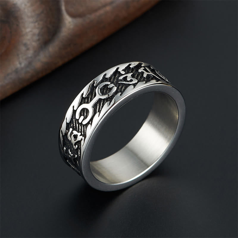 Bague unisexe en acier titane Om Mani Padme Hum - Symbolisme des six mots