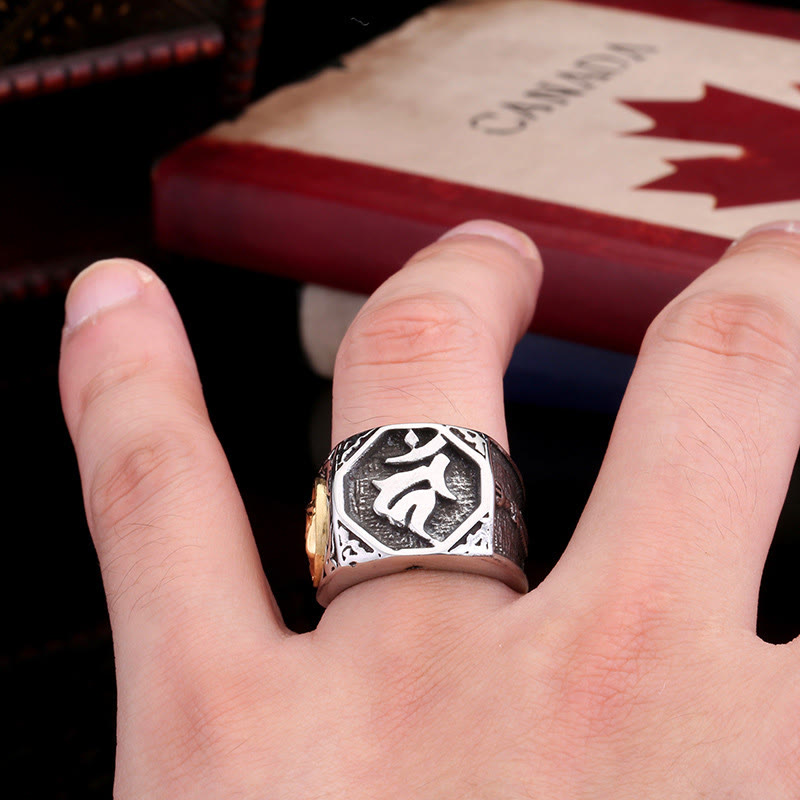 Bague unisexe en acier titane, symbole d'équilibre spirituel, avec épée sanskrite