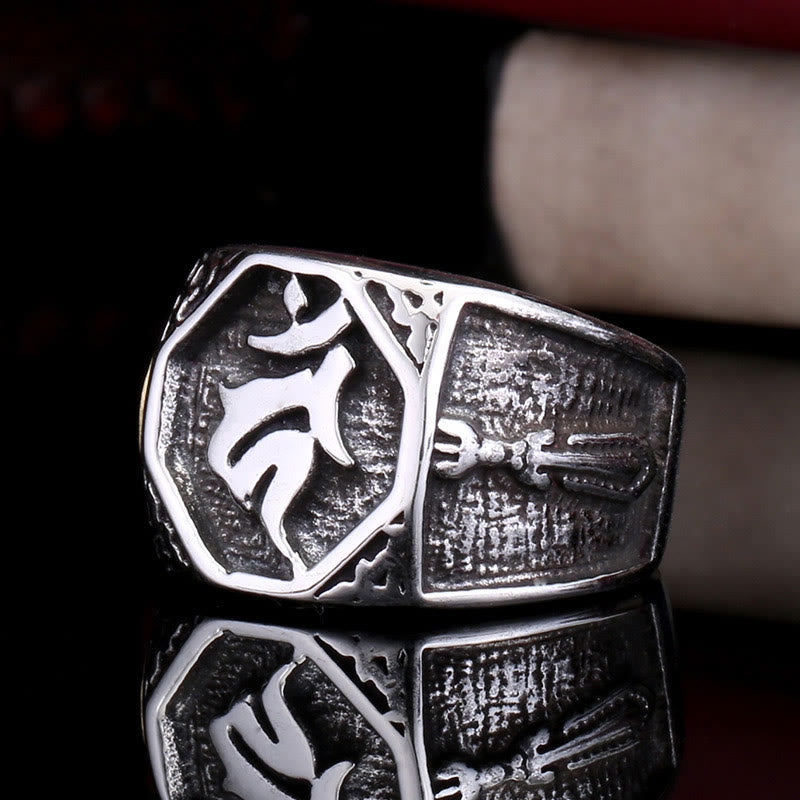 Bague unisexe en acier titane, symbole d'équilibre spirituel, avec épée sanskrite