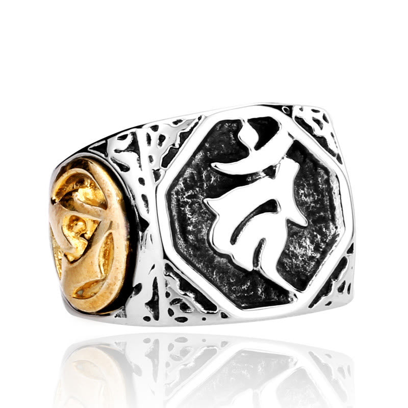 Bague unisexe en acier titane, symbole d'équilibre spirituel, avec épée sanskrite
