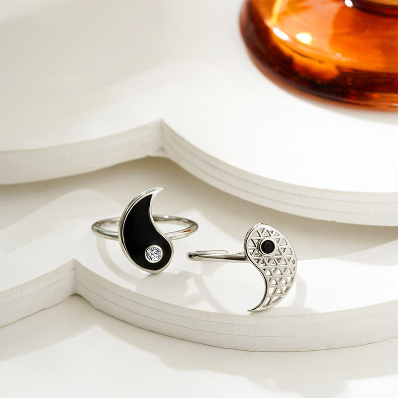 Bague de couple unisexe en acier titane avec motif Yin et Yang