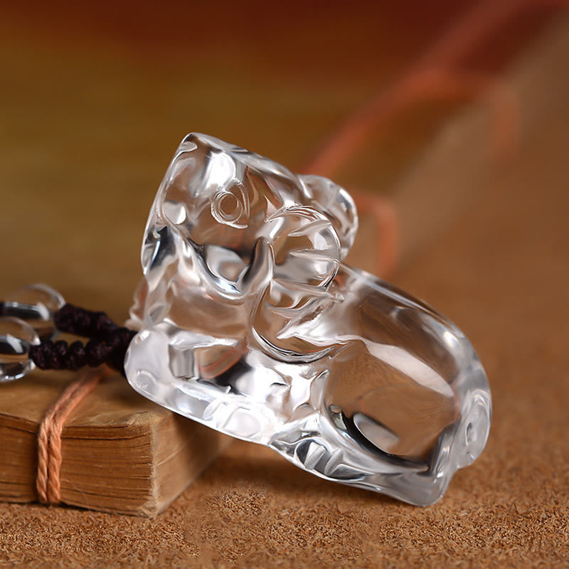 Collier unisexe de protection du zodiaque chinois en cristal blanc