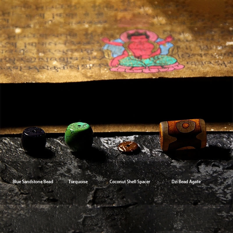 Bracelet de protection unisexe en perles turquoises et os de yak