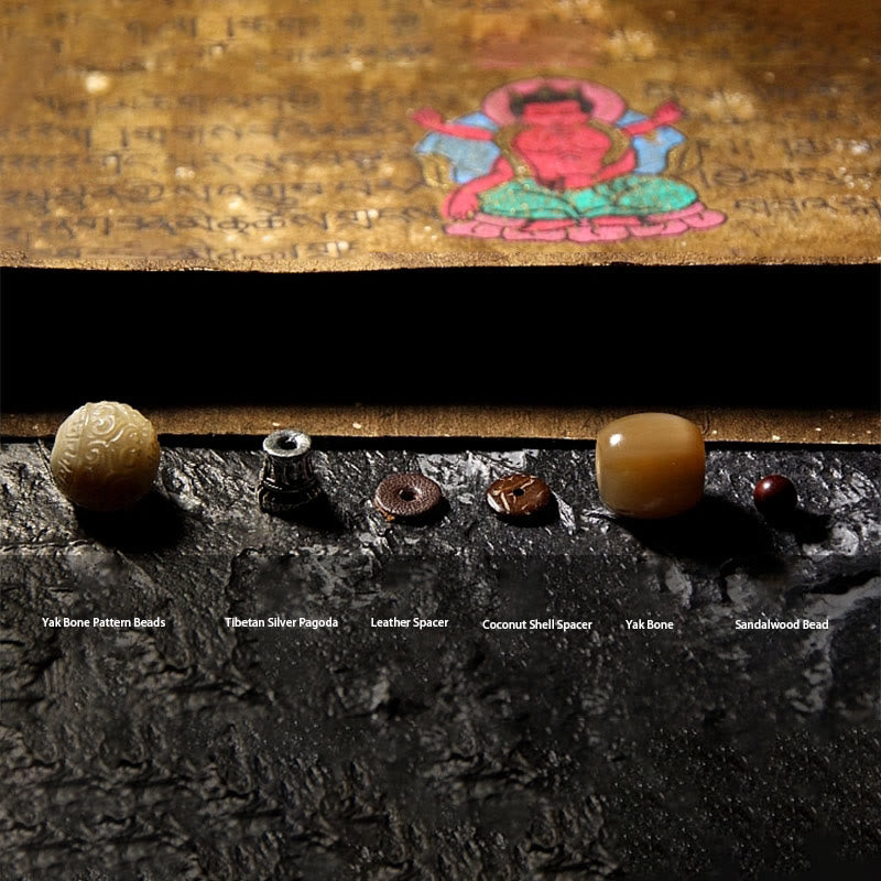 Bracelet de protection unisexe en perles turquoises et os de yak