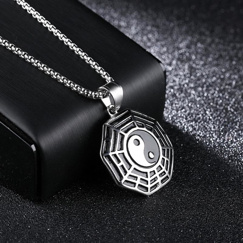Collier pendentif unisexe en acier titane Yin Yang Bagua