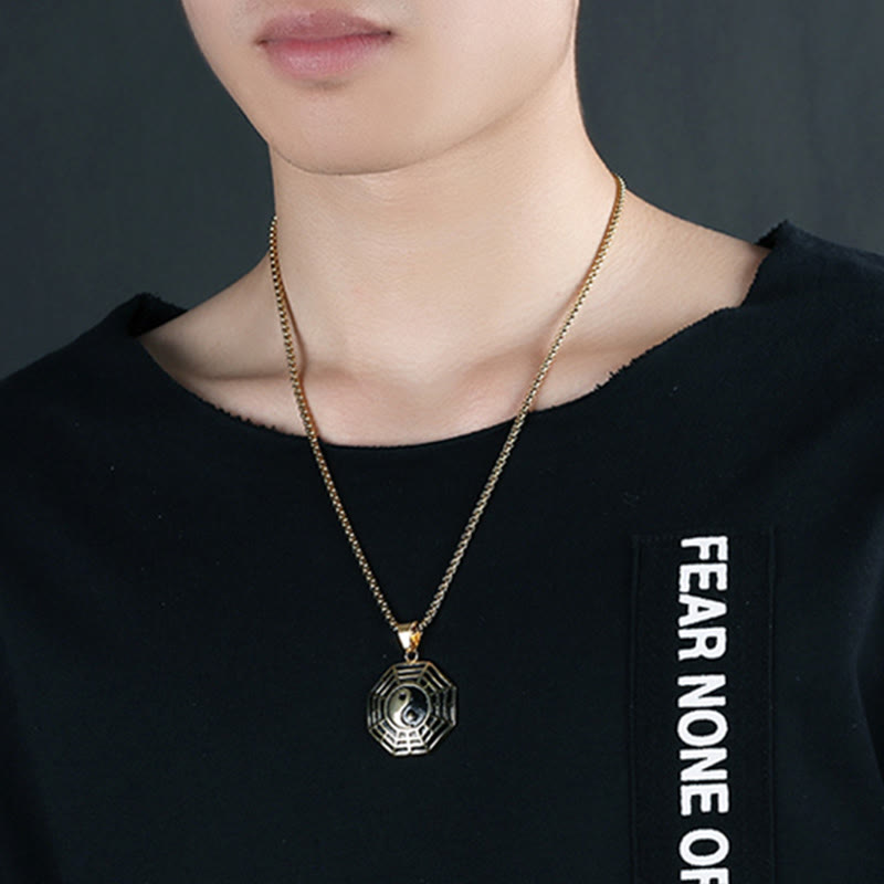 Collier pendentif unisexe en acier titane Yin Yang Bagua