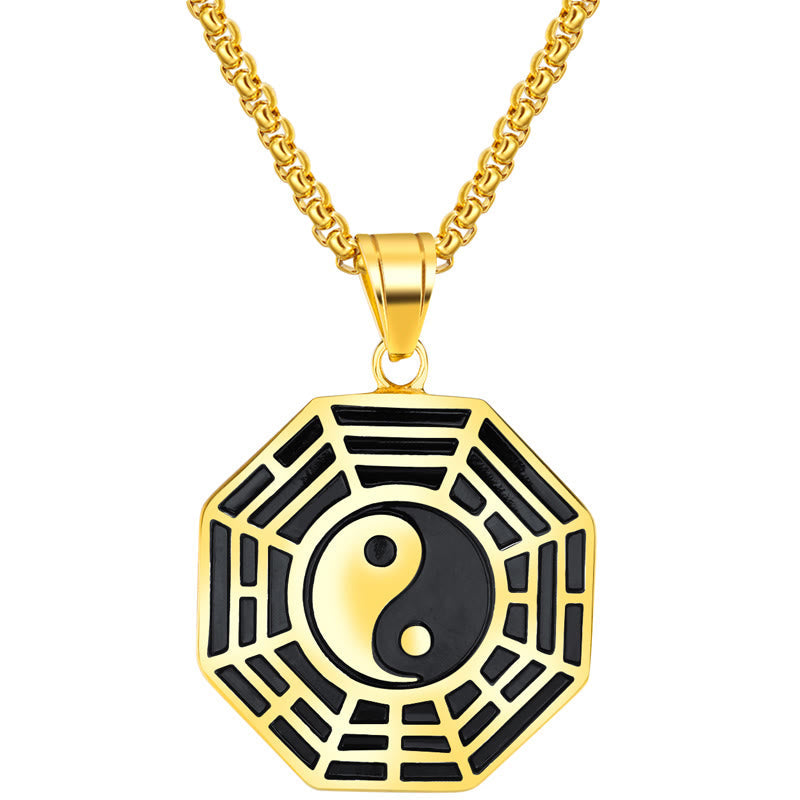 Collier pendentif unisexe en acier titane Yin Yang Bagua