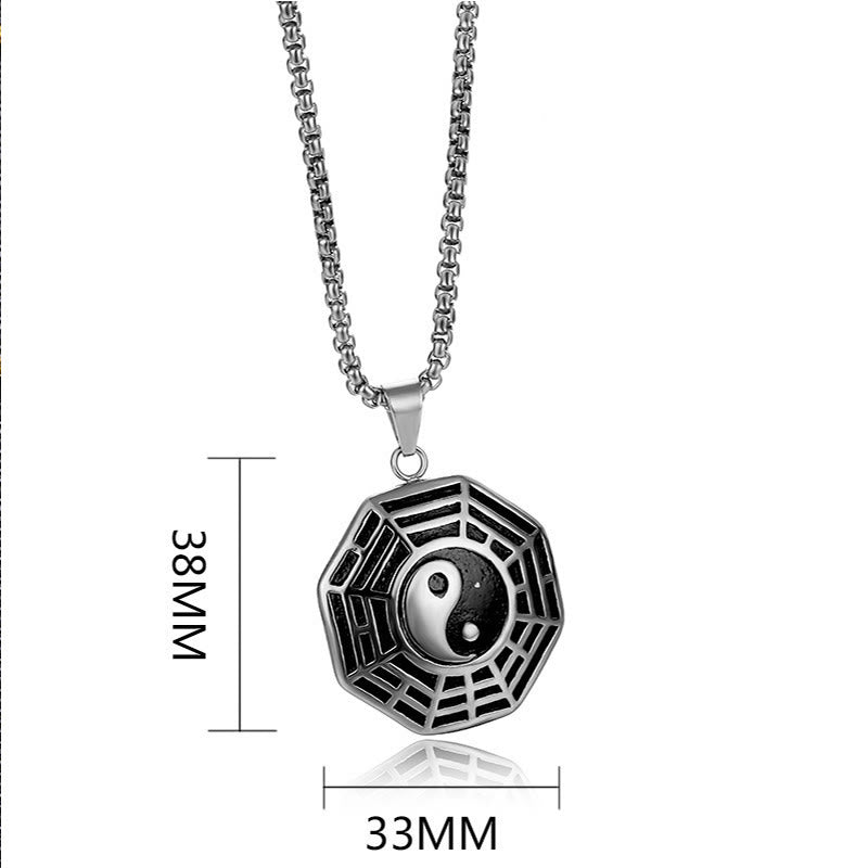 Collier pendentif unisexe en acier titane Yin Yang Bagua