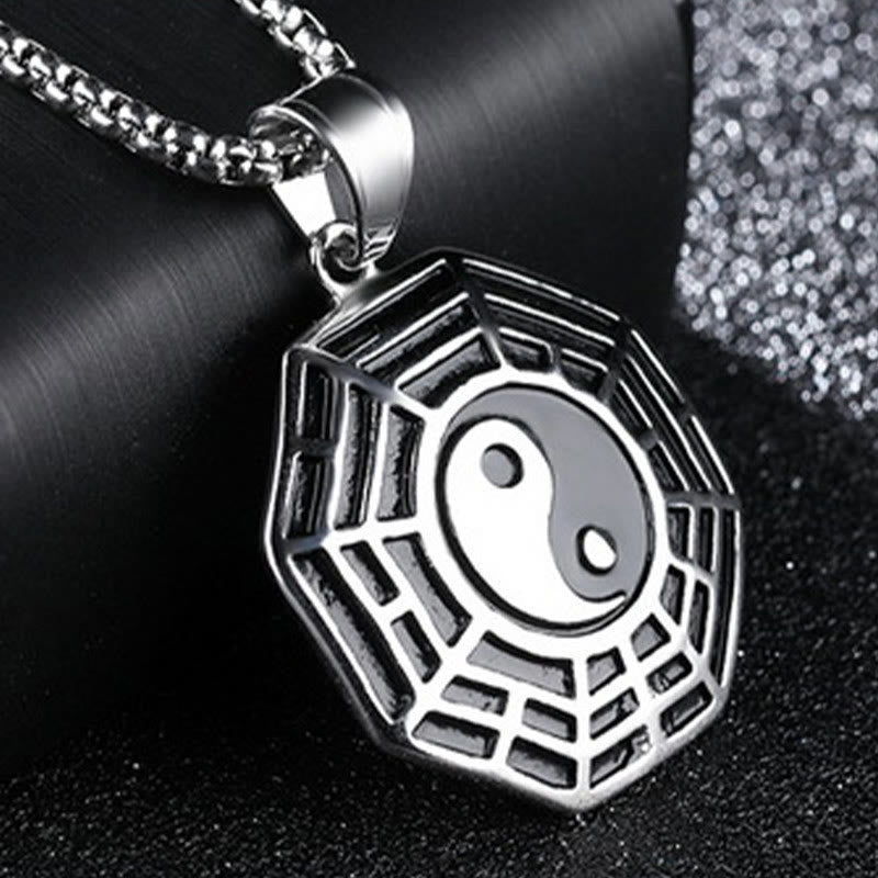 Collier pendentif unisexe en acier titane Yin Yang Bagua