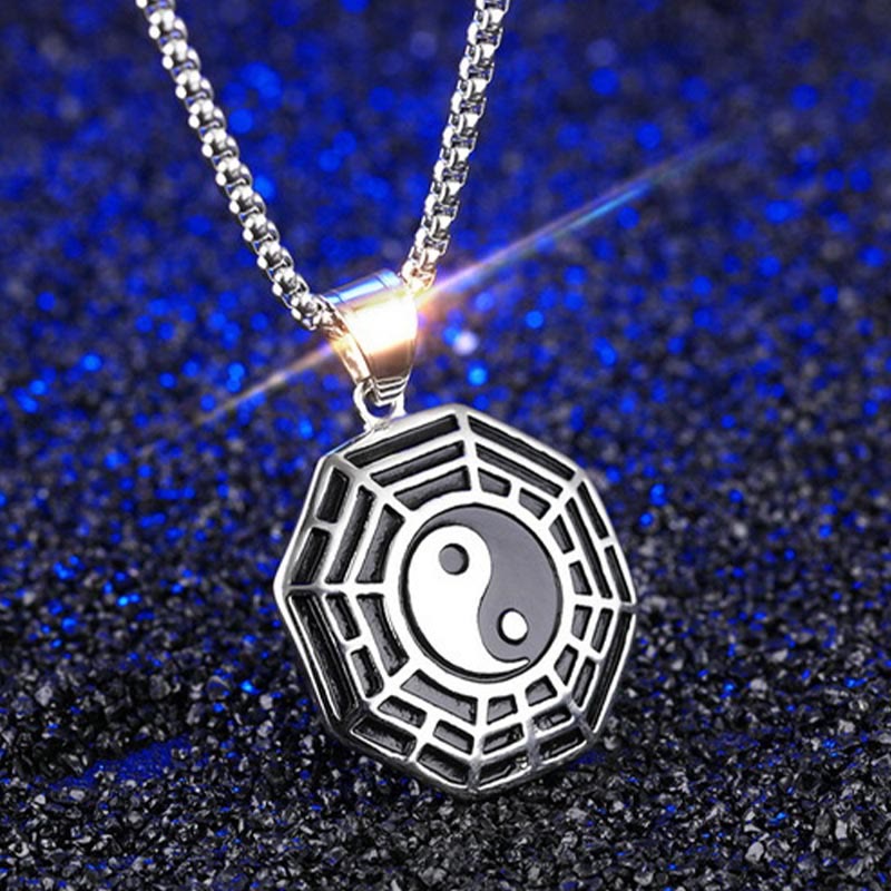 Collier pendentif unisexe en acier titane Yin Yang Bagua