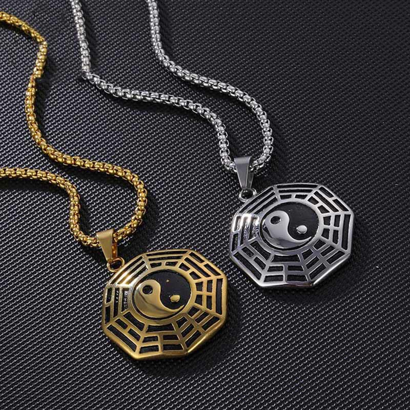 Collier pendentif unisexe en acier titane Yin Yang Bagua