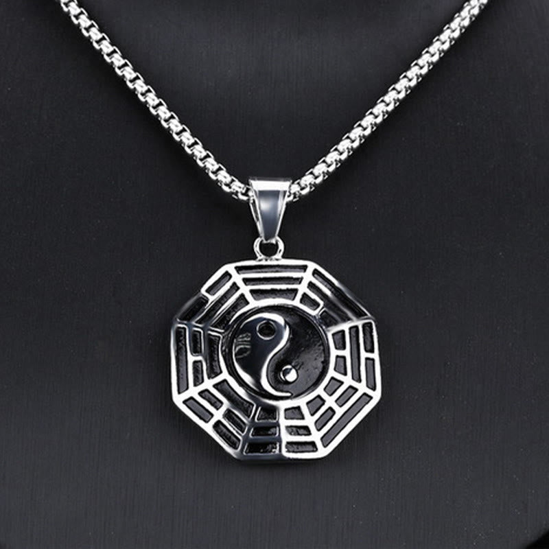 Collier pendentif unisexe en acier titane Yin Yang Bagua
