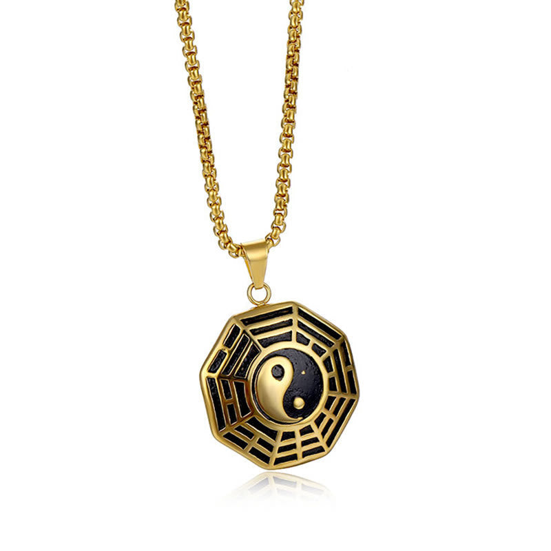 Collier pendentif unisexe en acier titane Yin Yang Bagua