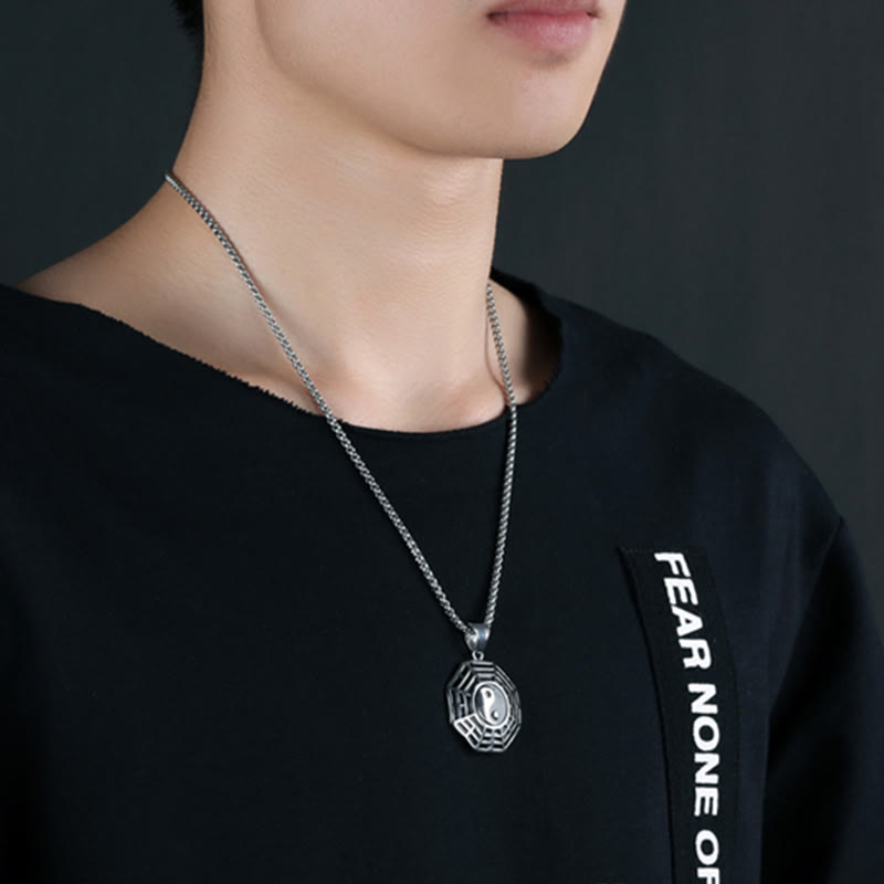 Collier pendentif unisexe en acier titane Yin Yang Bagua