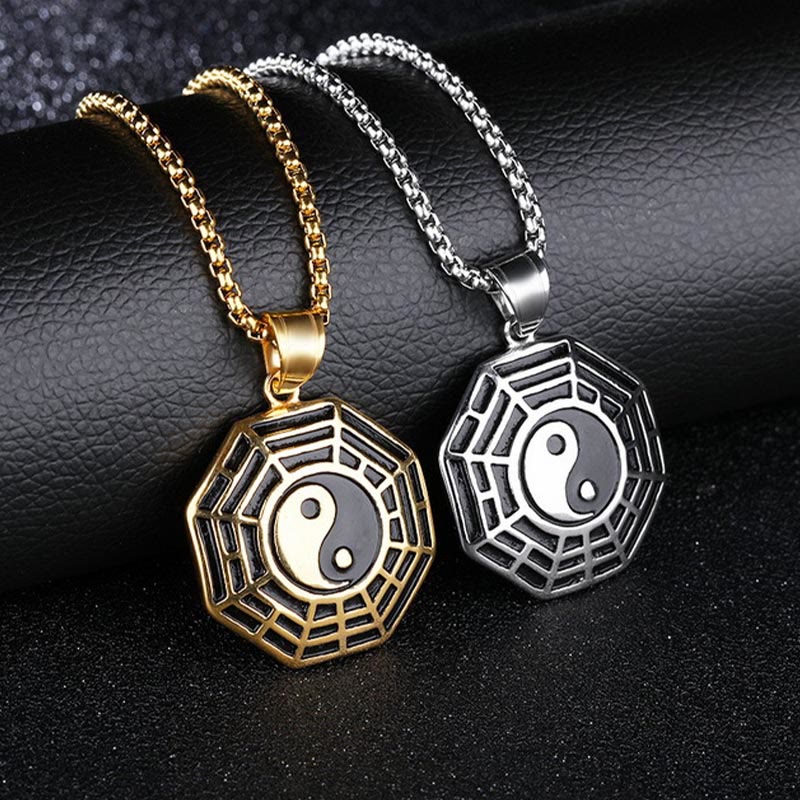 Collier pendentif unisexe en acier titane Yin Yang Bagua