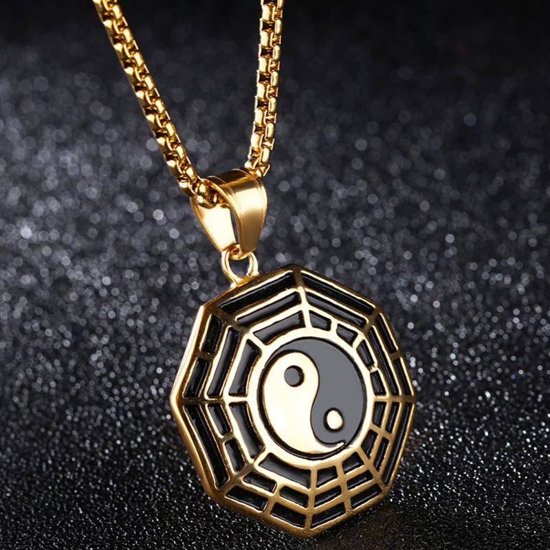 Collier pendentif unisexe en acier titane Yin Yang Bagua