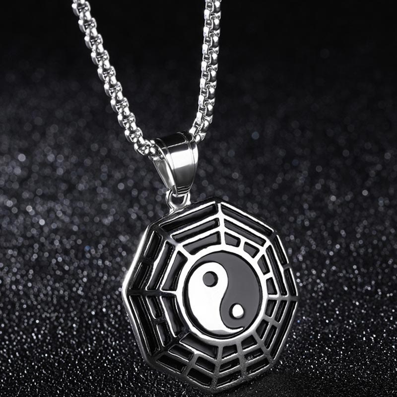 Collier pendentif unisexe en acier titane Yin Yang Bagua