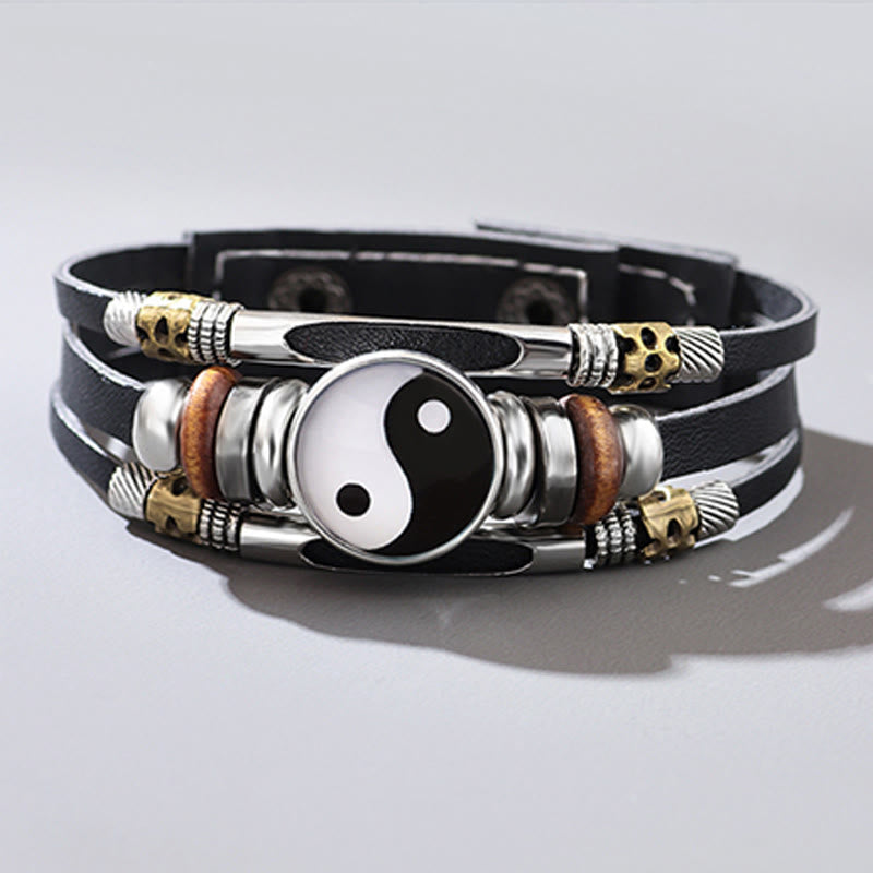Bracelet d'équilibre unisexe en cuir Yin Yang 21,5 cm