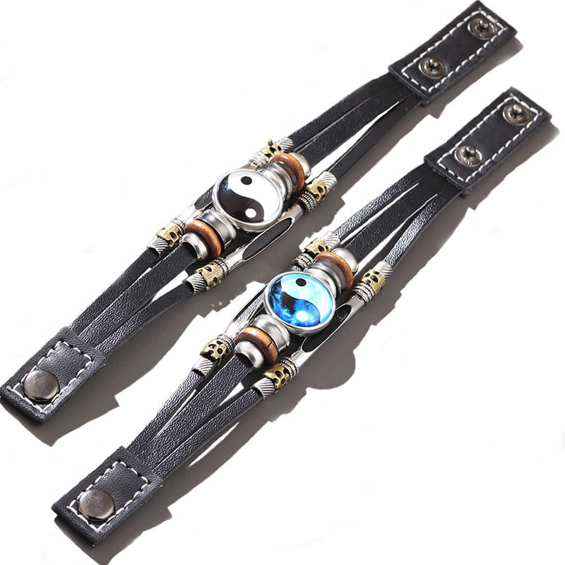 Bracelet d'équilibre unisexe en cuir Yin Yang 21,5 cm