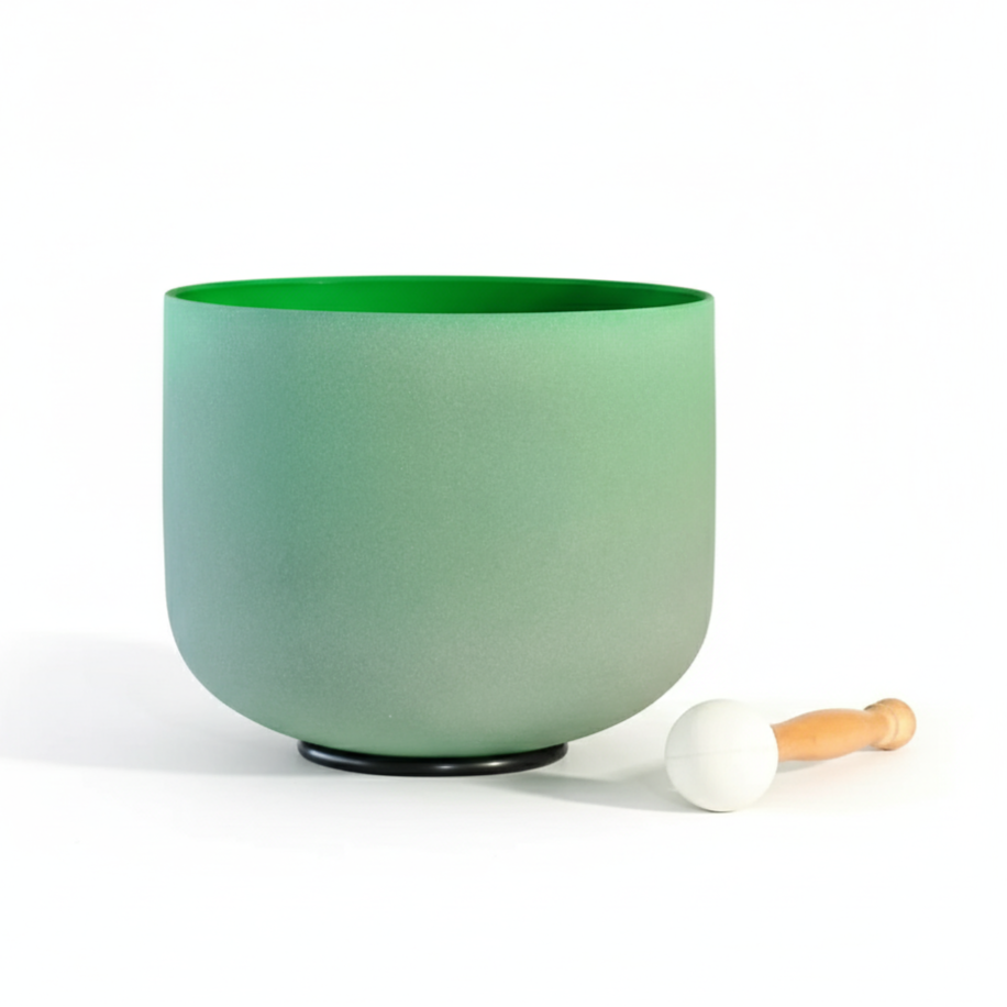 Bol chantant en cristal de chakra du cœur de couleur verte avec note F