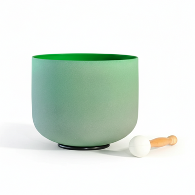 Bol chantant en cristal de chakra du cœur de couleur verte avec note F