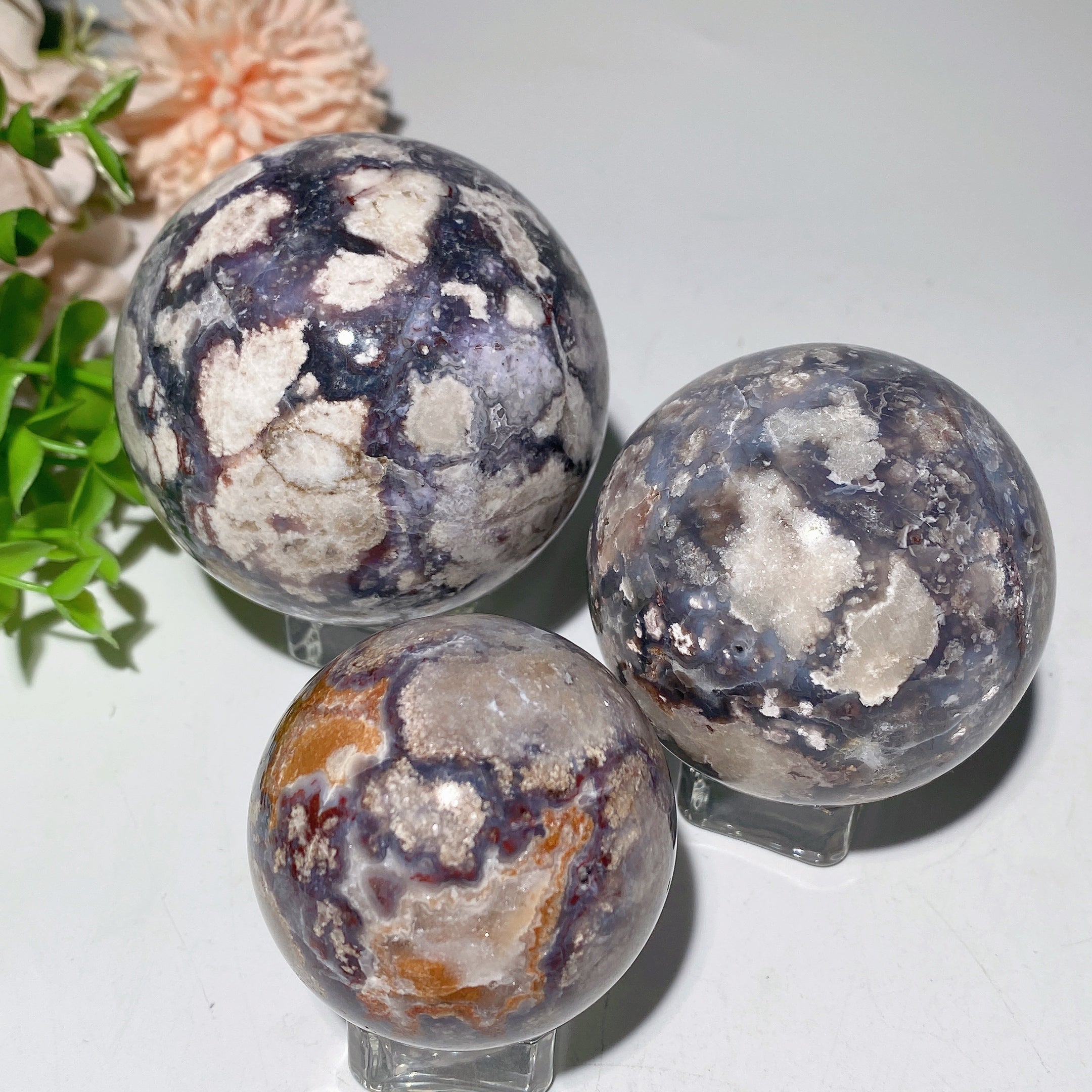 UV Reactive Blue Flower Agate Crystal Sphere 1.8-3.0 inch Healing