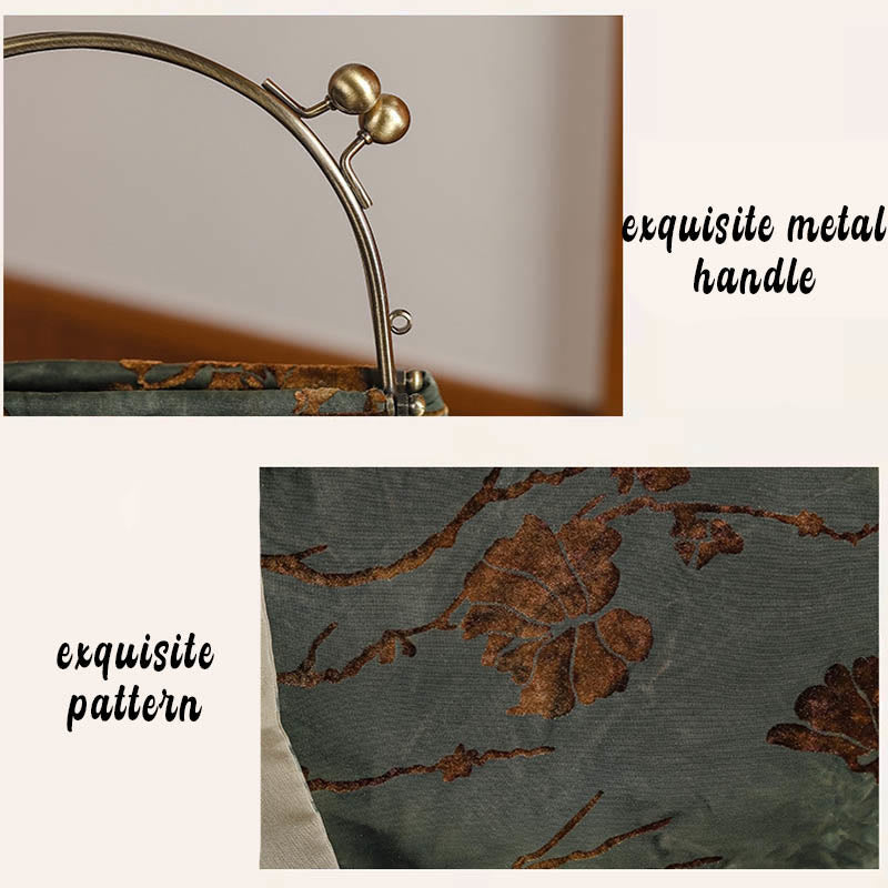 Sac bandoulière élégant en velours jacquard avec chaîne en métal 21 cm