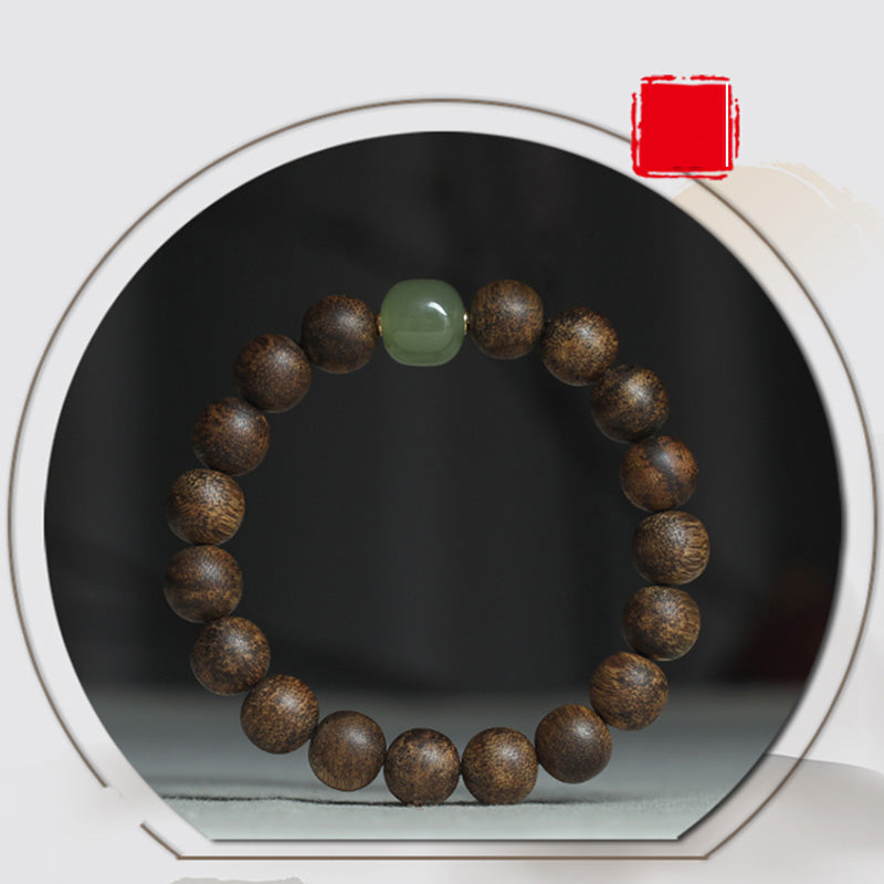 Bracelet de paix en bois d'agar Huang Qinan et jade Hetian du Vietnam
